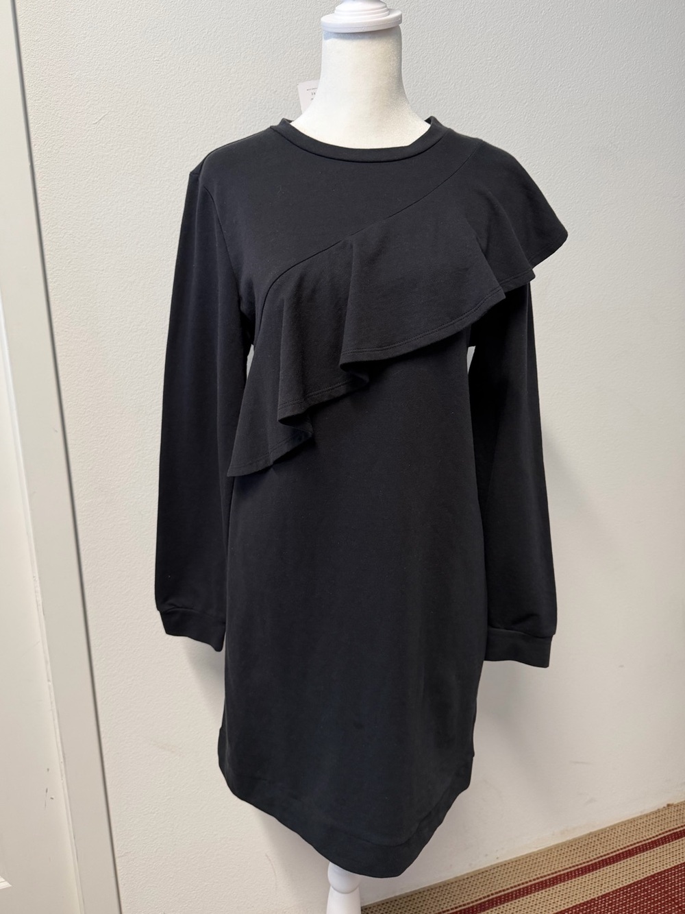 Love, Fire Black Asymmetrical Ruffle Sweatshirt Dress Size Large NWT